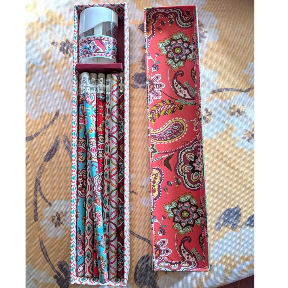 Vera Bradley Call Me Coral Pencil Set & Sharpener